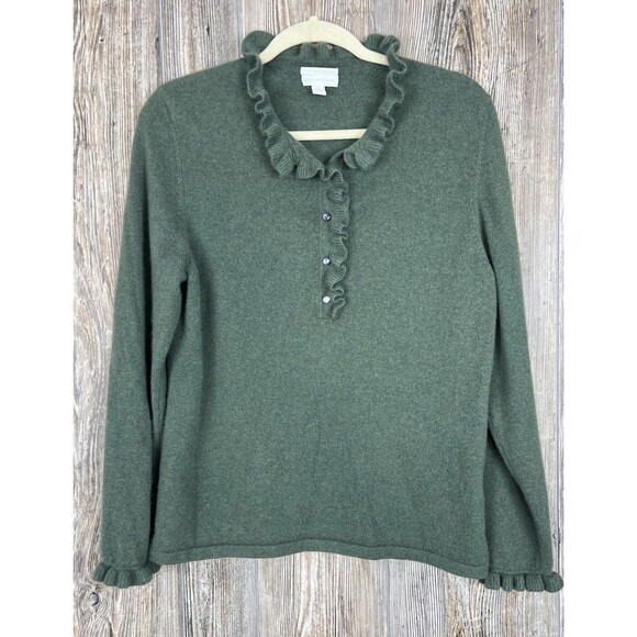 Charter Club Womens Cashmere Sweater XL Ruffle Button Soft Feminine Romantic - Picture 1 of 14